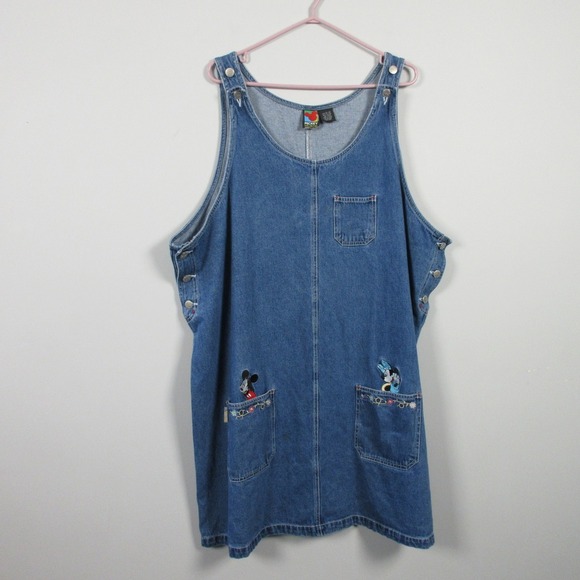 Mickey Unlimited Jerry Leign Denim Dress Overall Women 26 Embroidered Vtg 578 - Picture 1 of 14